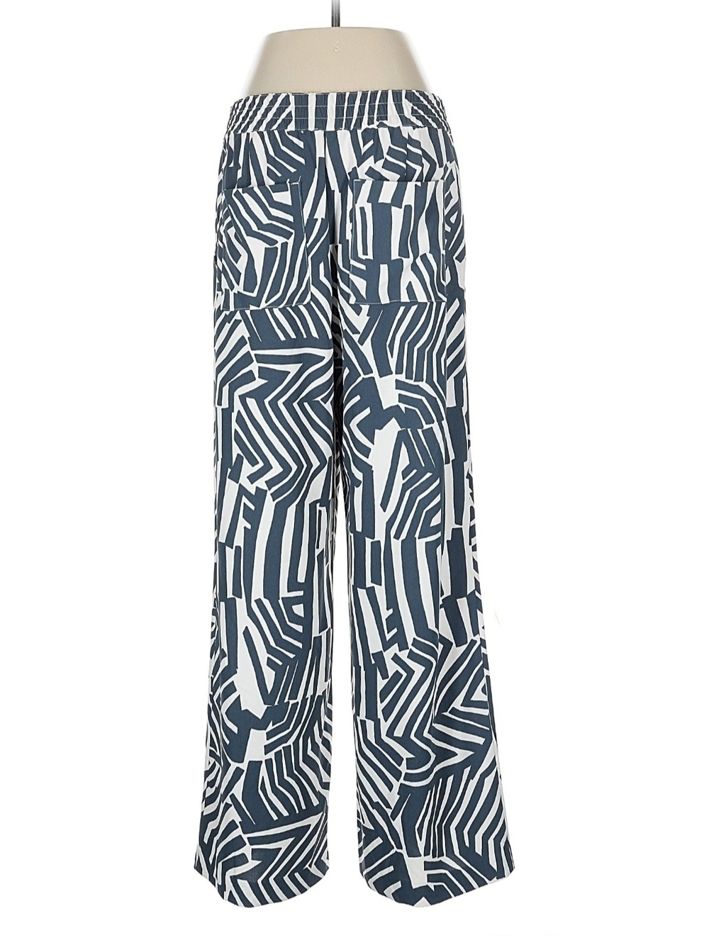 Ann Taylor LOFT Wide-Leg Geometric Print Pants - Blue Grey & White